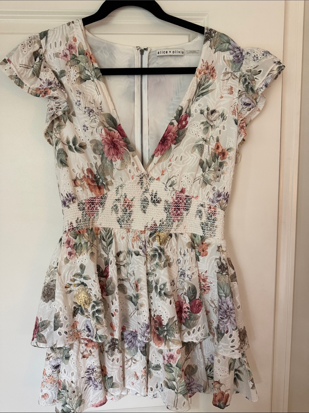 Alice + Olivia Kessie Ruffle Sleeve Romper